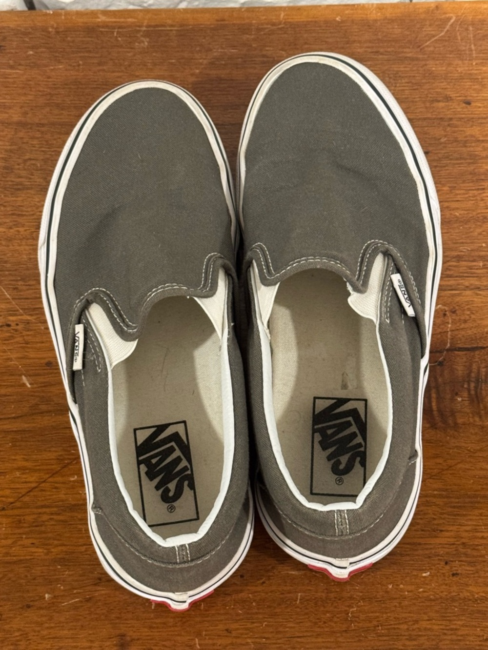 Vans Slip-On Sneakers in Charcoal Gray with White Trim Women’s Size 8